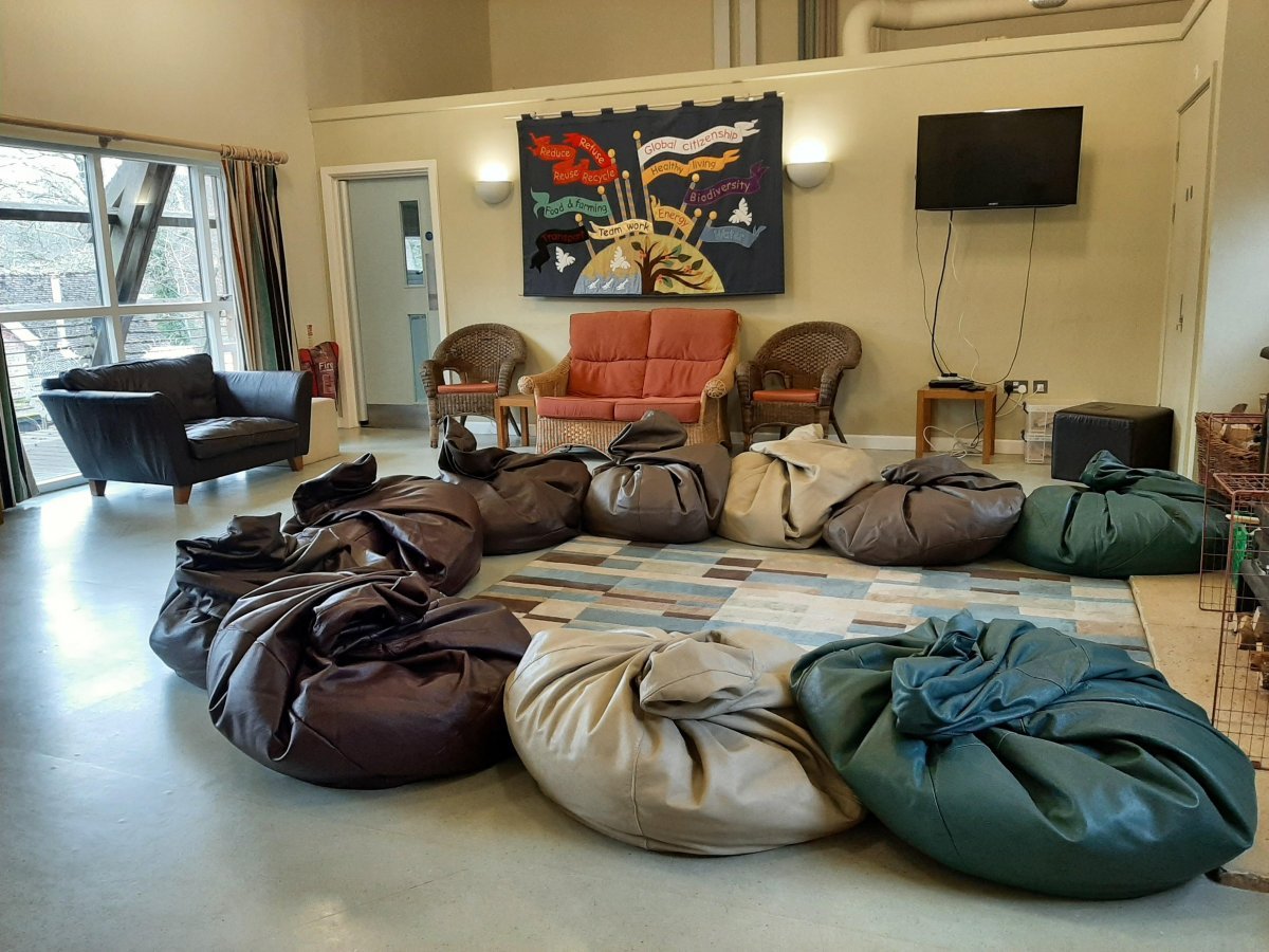 Bean Bag social room in accommodation building - gathered around the fire